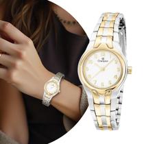 Relógio Feminino Bicolor Prata e Dourado Analógico de Pulso Movimento Quartzo Pequeno Delicado Luxo Elegante Fashion Champion Relógio Feminino Bicolor Prata e Dourado Analógico de Pulso Movimento Quartzo Pequeno Delicado Luxo Elegante Fashion Champion