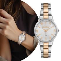 Relógio Feminino Bicolor Prata e Rosé Analógico de Pulso com Caixa e Pulseira de Aço Inoxidável Pequeno Delicado Fashion Luxo Elegante Condor Relógio Feminino Bicolor Prata e Rosé Analógico de Pulso com Caixa e Pulseira de Aço Inoxidável Pequeno Delicado Fashion Luxo Elegante Condor