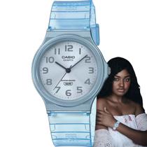 Relógio Feminino Casio Analógico Resistente Agua Redondo Leve Quartz Esportivo Translúcido Azul MQ-24S-2BDF