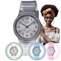 Relógio Feminino Casio Analógico Resistente Agua Redondo Leve Quartz Esportivo Translúcido Rosa Cinza Azul MQ-24S