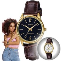 Relógio Feminino Casio Collection Analógico Casual Pulseira de Couro Dourado LTP-V005GL