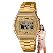 Relógio Feminino Casio Digital Vintage Digital Pequeno Resistente Àgua Aço Inóx Brilho Glitter Casual Dourado B640WGG-9DF Relógio Feminino Casio Digital Vintage Digital Pequeno Resistente Àgua Aço Inóx Brilho Glitter Casual Dourado B640WGG-9DF