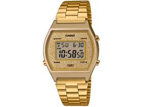 Relógio Feminino Casio Digital Vintage Digital Pequeno Resistente Àgua Aço Inóx Brilho Glitter Casual Dourado B640WGG-9DF
