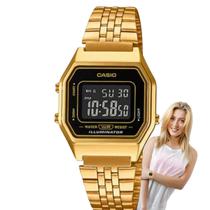 Relógio Feminino Casio Digital Vintage Pequeno Quadrado Casual Dourado LA680WGA-1BDF