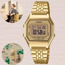 Relógio Feminino Casio Digital Vintage Quadrado Resistente Àgua Aço Inox Quartzo Luxo Casual Dourado LA680WGA-9DF Relógio Feminino Casio Digital Vintage Quadrado Resistente Àgua Aço Inox Quartzo Luxo Casual Dourado LA680WGA-9DF