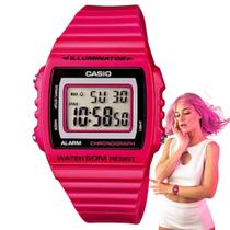 Relógio Feminino Casio Illuminator Quadrado Leve Resistente Água 50 Metros Digital Esportivo Rosa W-215H-4AVDF
