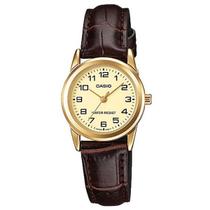 Relógio Feminino Casio Ltp-V001Gl 9Budf Dourado Couro