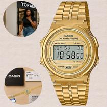 Relógio Feminino Casio Vintage Digital Resistente Água Redondo Aço Inóx Casual Dourado A171WEG-9ADF Relógio Feminino Casio Vintage Digital Resistente Água Redondo Aço Inóx Casual Dourado A171WEG-9ADF