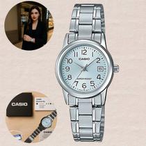Relógio Feminino Casio Vintage Redondo Classico Analógico Prata Pequeno Redondo Resistente Água Casual Social LTP-V002D-2BUDF Relógio Feminino Casio Vintage Redondo Classico Analógico Prata Pequeno Redondo Resistente Água Casual Social LTP-V002D-2BUDF