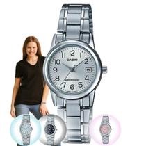 Relógio Feminino Casio Vintage Redondo Classico Analógico Prata Pequeno Redondo Resistente Água Casual Social LTP-V002D