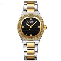 Relógio feminino casual de quartzo com strass em aço inoxidavel impermeavel 3atm