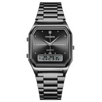 Relógio Feminino Casual em Aço Inoxidável Duplo Display Prova d'Água -