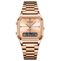 Relógio Feminino Casual em Aço Inoxidável Duplo Display Prova d'Água -