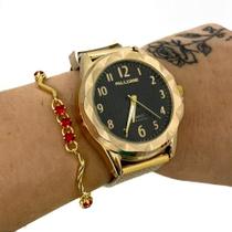 Relógio Feminino casual Original douradoem aço + pulseira - Azmar SemiJoias