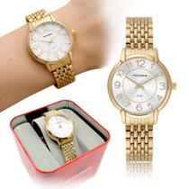Relógio Feminino Casual Strass Zircônia Elegante Dourado - Mondaine Relógio Feminino Casual Strass Zircônia Elegante Dourado - Mondaine