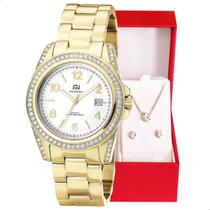 Relógio Feminino Champion Ana Hickmann Analógico Dourado A Prova D'Água AH20159H Cristais Colar e Brincos Relógio Feminino Champion Ana Hickmann Analógico Dourado A Prova D'Água AH20159H Cristais Colar e Brincos