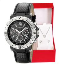 Relógio Feminino Champion Ana Hickmann Cronógrafo Couro Preto AH30004N Colar e Brincos Relógio Feminino Champion Ana Hickmann Cronógrafo Couro Preto AH30004N Colar e Brincos