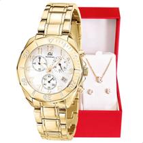 Relógio Feminino Champion Ana Hickmann Dourado Cronógrafo Prova D'Água AH30246H Colar e Brincos Relógio Feminino Champion Ana Hickmann Dourado Cronógrafo Prova D'Água AH30246H Colar e Brincos