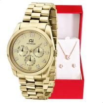 Relógio Feminino Champion Ana Hickmann Dourado MultiFunção AH30139G Colar e Brincos