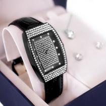 Relógio Feminino Champion Ana Hickmann Quadrado Couro Preto AH28375T