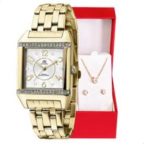 Relógio Feminino Champion Ana Hickmann Quadrado Dourado AH28071H Colar e Brincos Relógio Feminino Champion Ana Hickmann Quadrado Dourado AH28071H Colar e Brincos