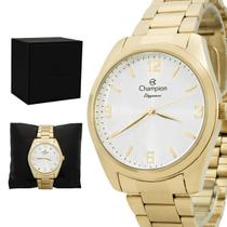 Relogio Feminino Champion Analogico Aço Inoxidavel Dourado Mostrador Branco Original Resistente a Agua 1 Ano de Garantia CN26046H