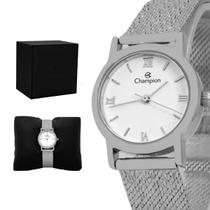 Relogio Feminino Champion Analogico Aço Inoxidavel Prata Mostrador Branco Original Resistente a Agua 1 Ano de Garantia CF24073Q