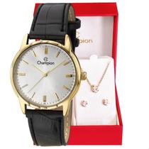 Relógio Feminino Champion Analógico Couro CH20244S + Colar e Brincos