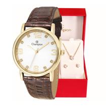 Relógio Feminino Champion Analógico Couro Marron Kit Colar e Brincos CN20186B Relógio Feminino Champion Analógico Couro Marron Kit Colar e Brincos CN20186B