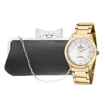 Relógio Feminino Champion Analógico Dourado CN29409G Bolsa Clutch