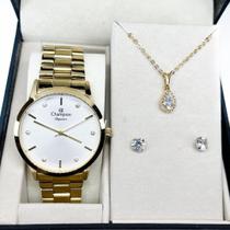 Relógio Feminino Champion Analógico Dourado Colar CN24057W