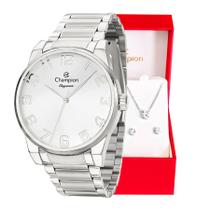Relógio Feminino Champion Analógico Prata CN27652Q Kit Colar e Brincos