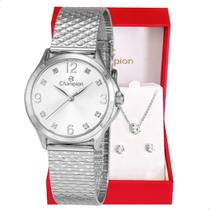 Relógio Feminino Champion Analógico Prata Pequeno CF24117Q + Colar e Brincos