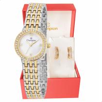 Relógio Feminino Champion Bicolor Pequeno Luxo CF25312S + Brincos Relógio Feminino Champion Bicolor Pequeno Luxo CF25312S + Brincos