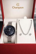 Relógio Feminino Champion CF24322C Pulseira Cravejada e Brincos