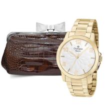 Relógio Feminino Champion CN24271G + Bolsa Marrom Kit