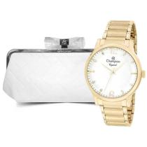 Relógio Feminino Champion CN25529G Dourado + Bolsa Branca