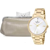 Relógio Feminino Champion CN25896G + Bolsa Nude - Dourado