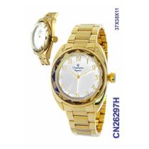 Relógio Feminino Champion CN26297W + Kit com Colar e Brincos - Dourado