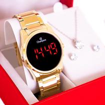 Relógio Feminino Champion Digital Dourado Led Vermelho CH40124H