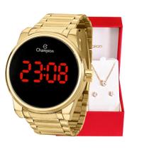 Relógio Feminino Champion Digital Dourado Led Vermelho CH40124H