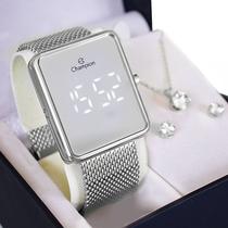 Relógio Feminino Champion Digital Espelhado Prata CH40080S Garantia de Um Ano
