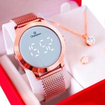 Relógio Feminino Champion Digital Espelhado Pulseira Mesh CH40106P Kit Colar e brincos Relógio Feminino Champion Digital Espelhado Pulseira Mesh CH40106P Kit Colar e brincos