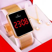 Relógio Feminino Champion Digital Quadrado Dourado Rose Prata Preto