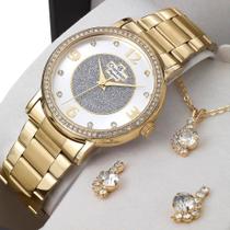 Relógio Feminino Champion Dourado Com Colar CN25752W