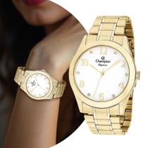 Relógio Feminino Champion Dourado e Branco Analógico de Pulso Movimento Quartzo Luxo Fashion Kit com Colar e Brinco Relógio Feminino Champion Dourado e Branco Analógico de Pulso Movimento Quartzo Luxo Fashion Kit com Colar e Brinco