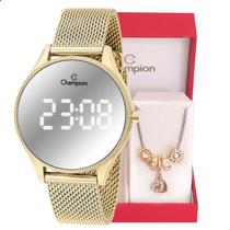 Relógio Feminino Champion Dourado Espelhado Digital CH40137B + Pulseira Berloques Relógio Feminino Champion Dourado Espelhado Digital CH40137B + Pulseira Berloques