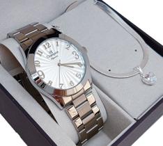 Relogio Feminino Champion Dourado Fundo Espiral Aprova Dágua 50m + Kit Semi Joia + Nf CN26564Q