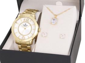 Relógio Feminino Champion Dourado Kit CH24259D