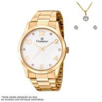 Relógio Feminino Champion Dourado Kit Colar Brincos CN29052W